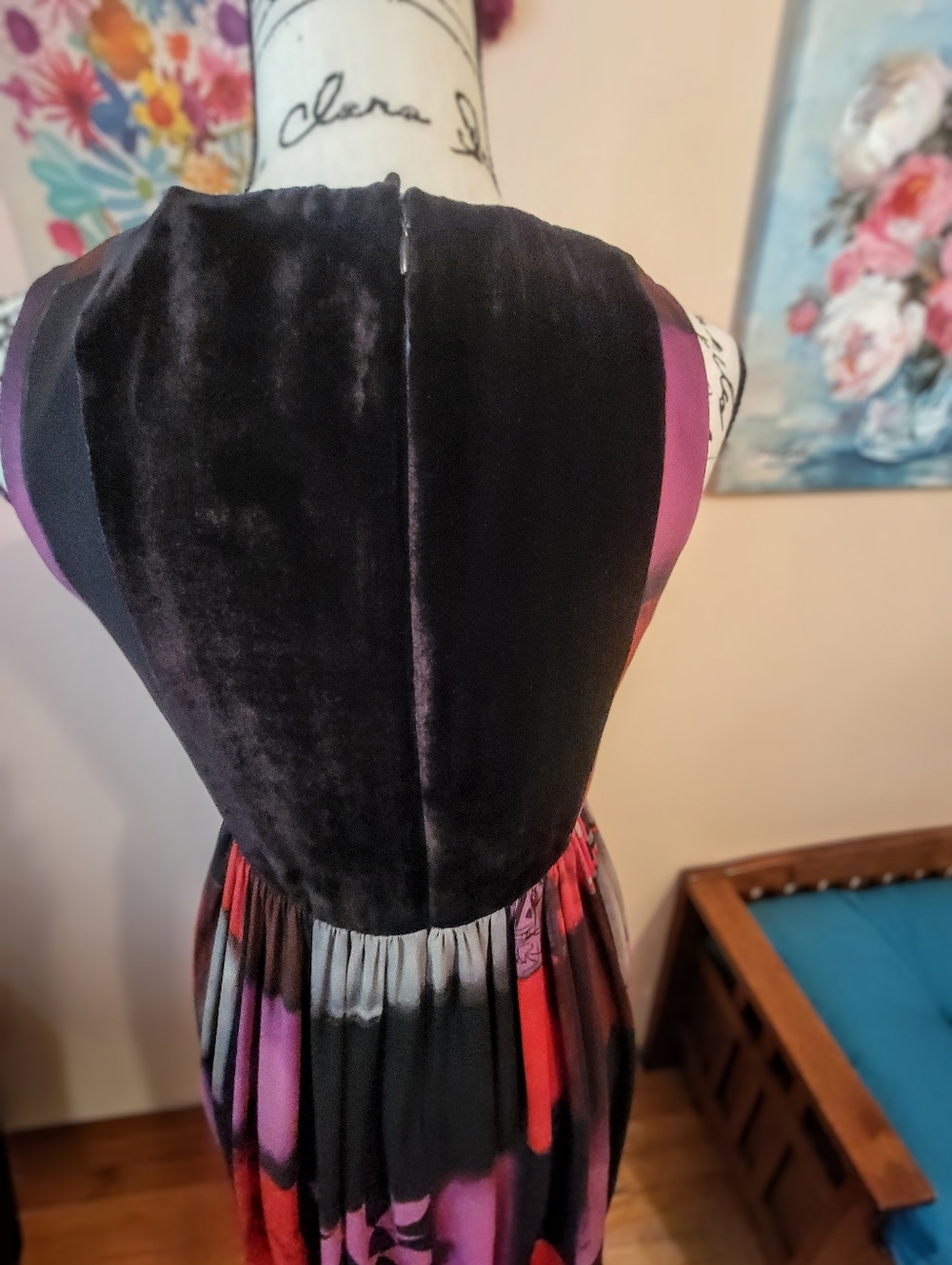 Etro 100% Silk Velvet Detail V-Neck Sleeveless Patchwork Midi Dress, EUC, Large - Picture 12 of 16